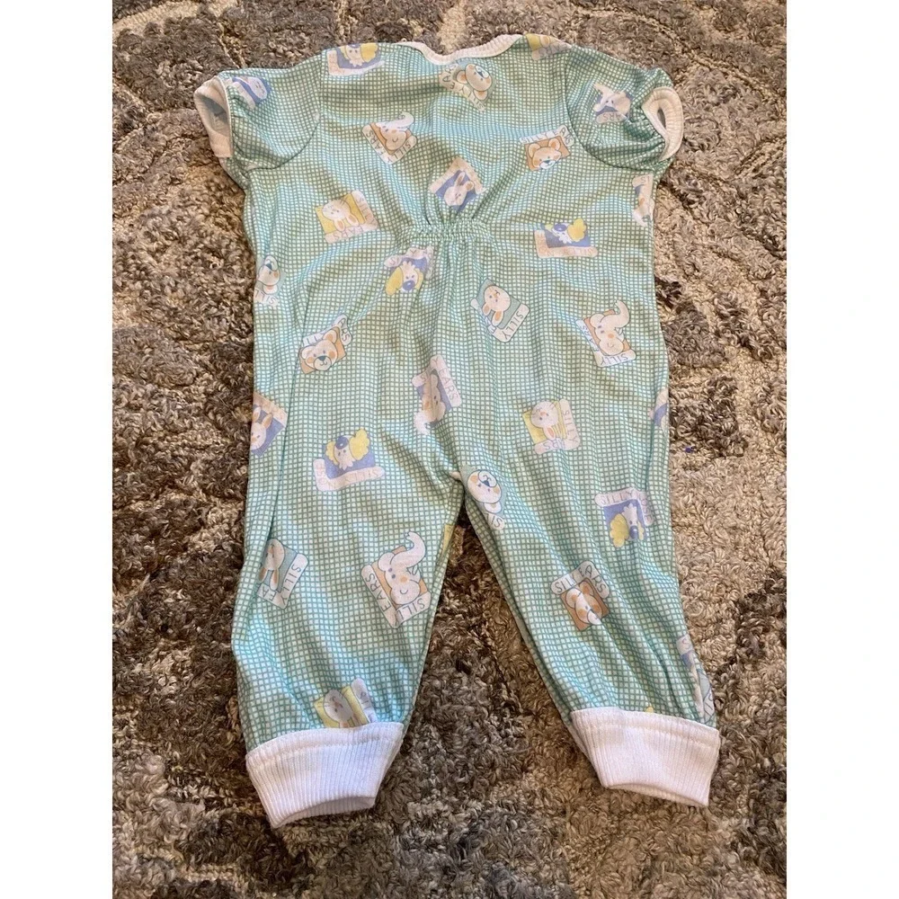 VTG CARTERS Baby 3-6M Green Neutral Romper Outfit USA Animals Snap